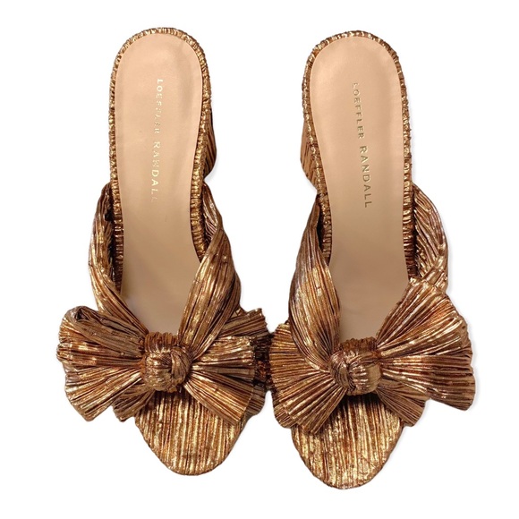 Loeffler Randall Penny Knot Rose Gold Crinkle Lame' Mule Sandal Slide Open Toe - Picture 9 of 16